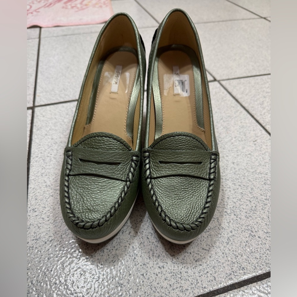 Geox Olive Leather Loafers
